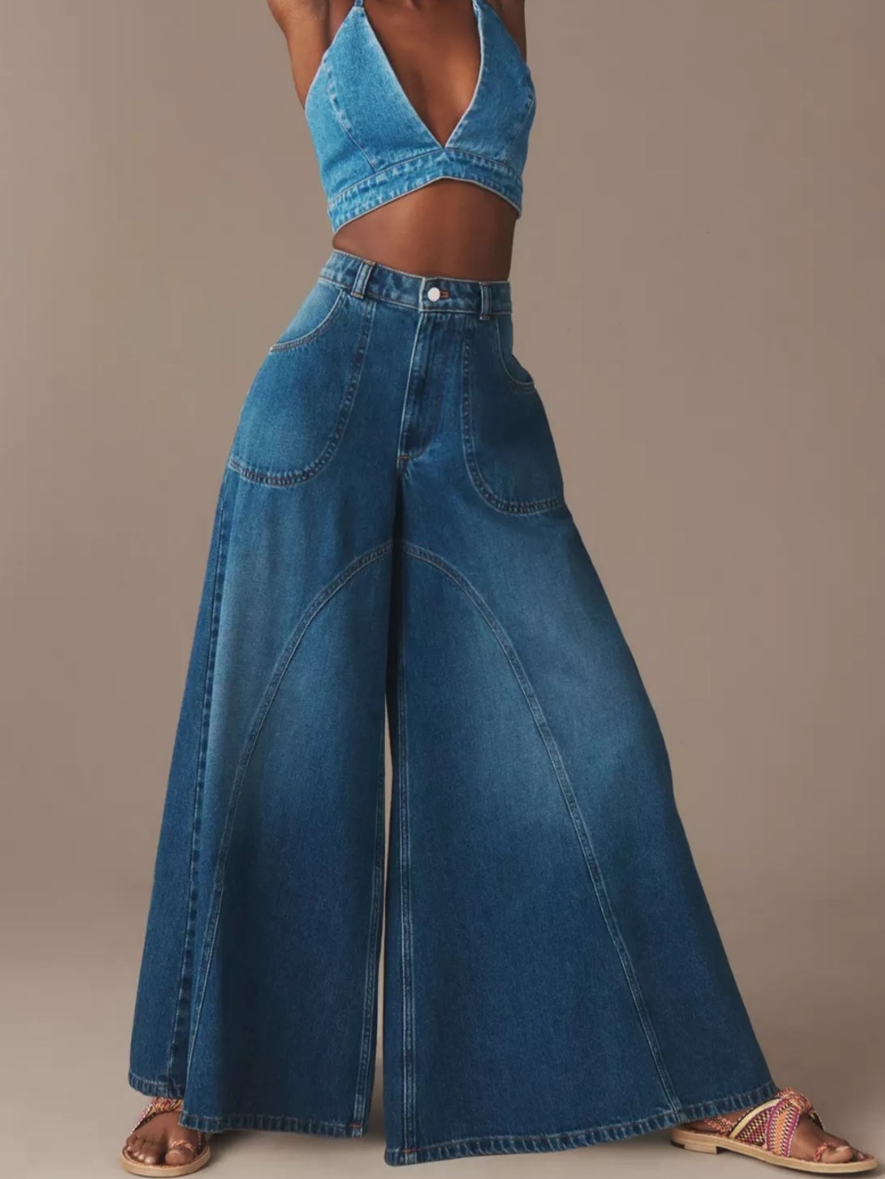 Pilcro Anthropologie Godet Palazzo Mid-Rise Wide Leg Jeans 30